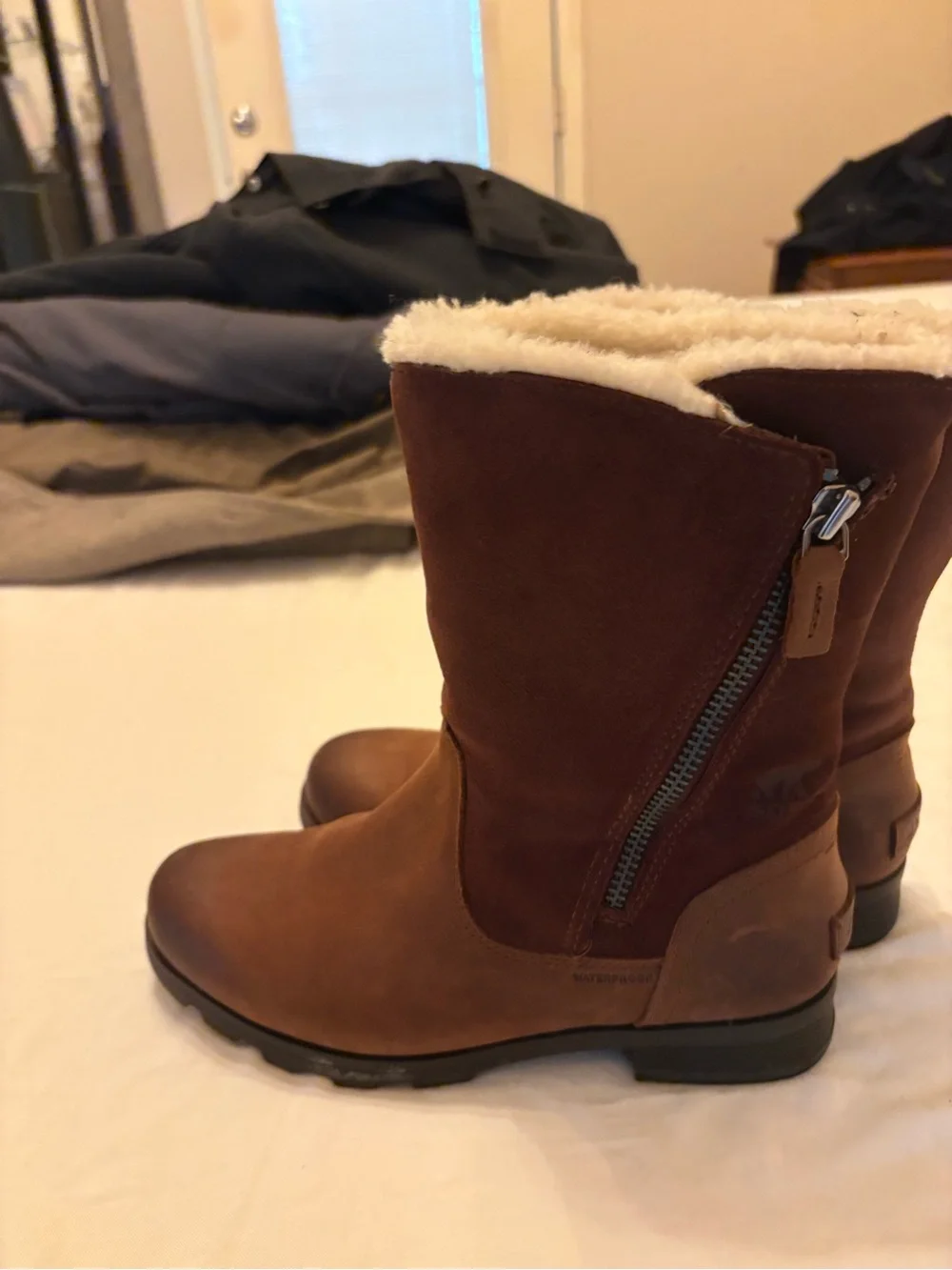Sorel Brown Suede Faux-Fur Lined Mid-Calf Zip Boots